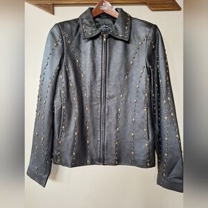 Montanaco Black Studded leather jacket Full Zip Collared Womens M